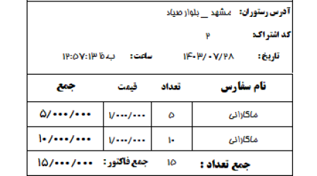 فاکتور 8 سانتی رستوران 2