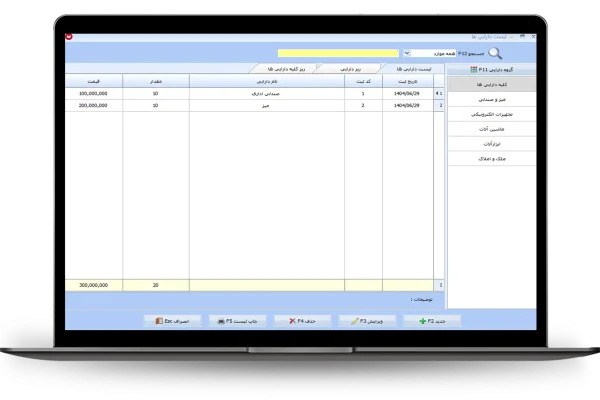 لیست دارایی
