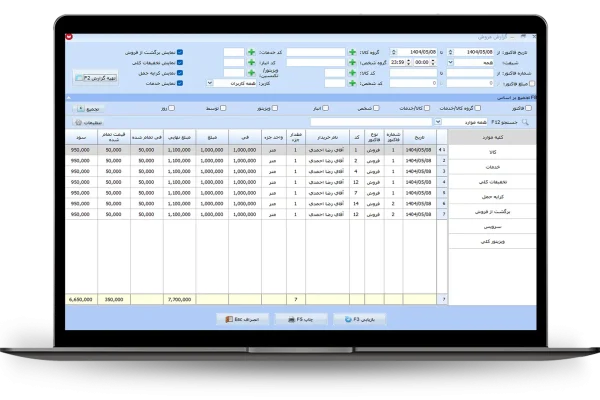 لیست گزارش فروش