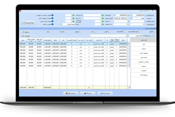 لیست گزارش فروش
