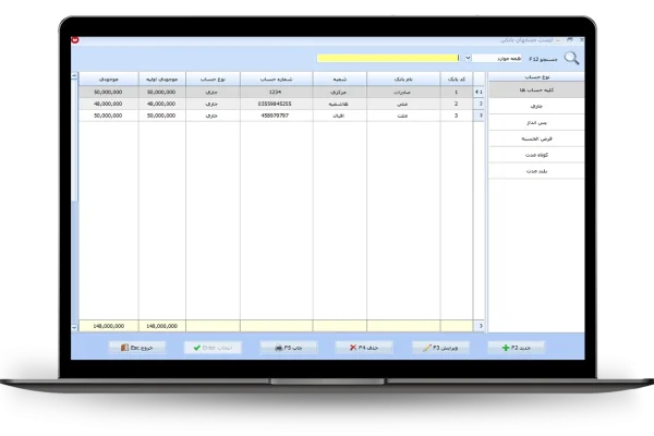 لیست حسابهای بانکی