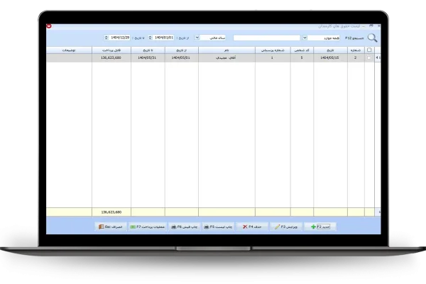 لیست حقوق های کارمندان