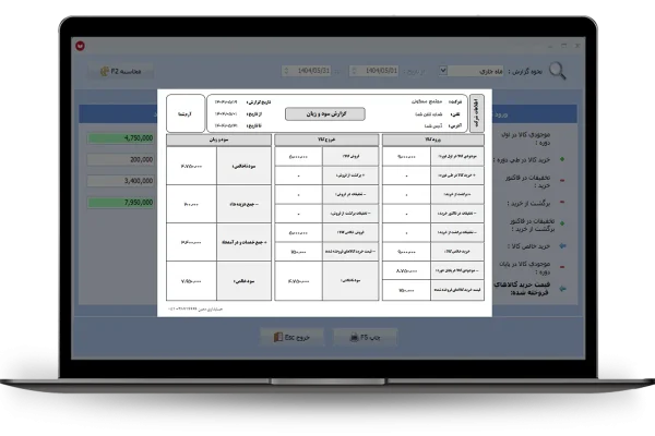 چاپ گزارش سود و زیان
