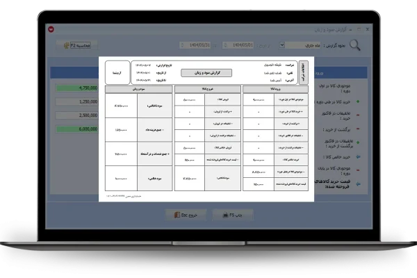 چاپ گزارش سود و زیان