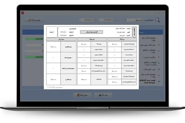 چاپ گزارش سود و زیان