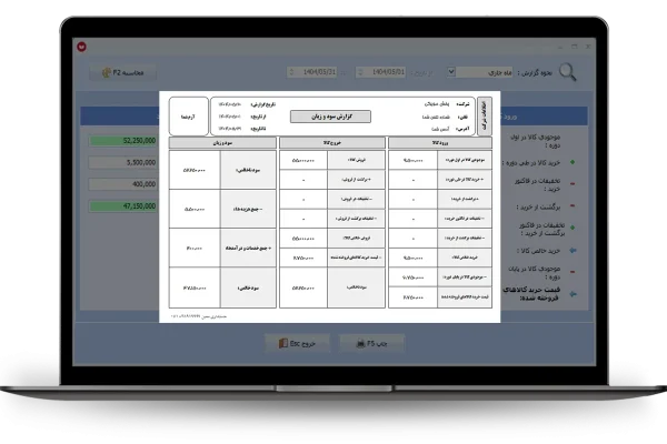 چاپ گزراش سود و زیان